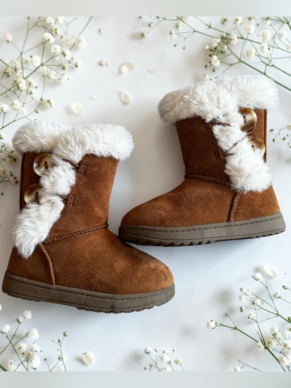 Jumping Beans Toddler Faux Fur Button Boots - Chestnut Brown